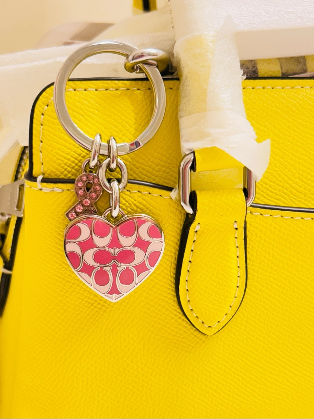 NWOT RARE Coach Y2K Cancer Awareness Heart Photo Keychain/ Bag Charm - Picture 10 of 14